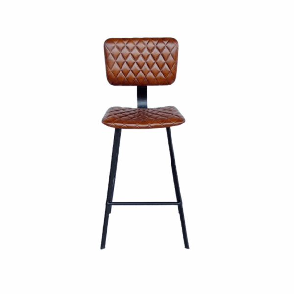 TABURETE AGATA PIEL MARRON PERFIL MOBILAIRIO IDEAL